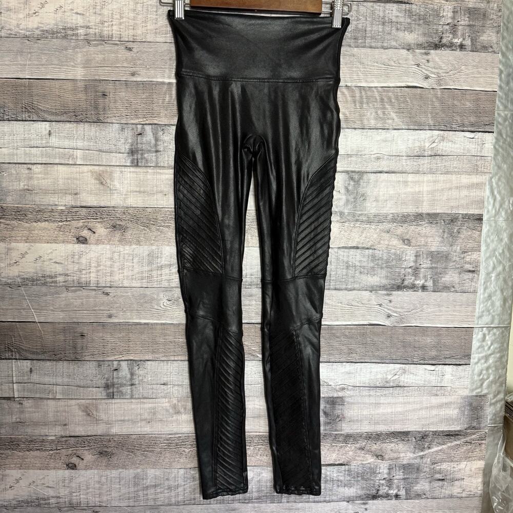 Spanx Leggings Womens Small Black Faux Leather Moto High Rise Ankle Shaping